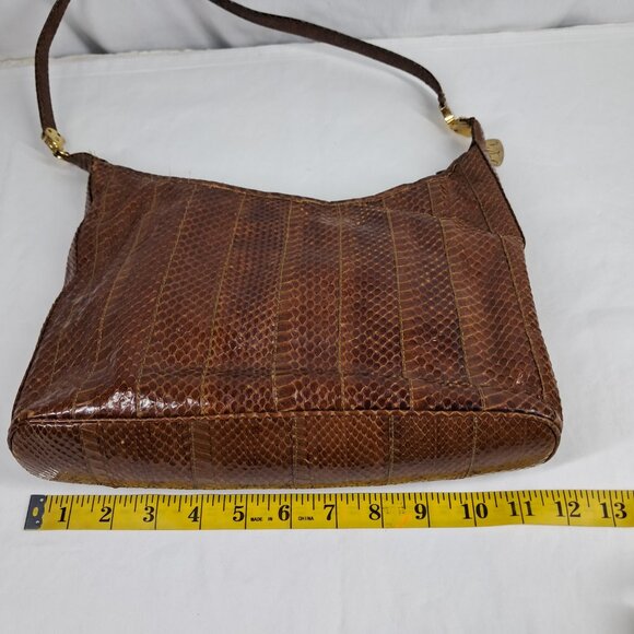 Vtg Morris Moskowitz Brown Genuine Reptile Shoulder Purse - Picture 15 of 16